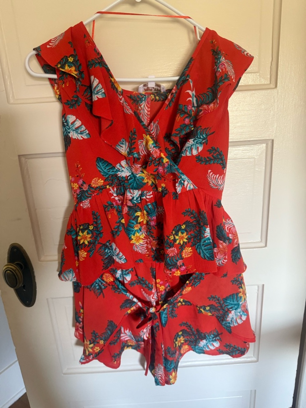 Red Tropical Blouse and Shorts Set